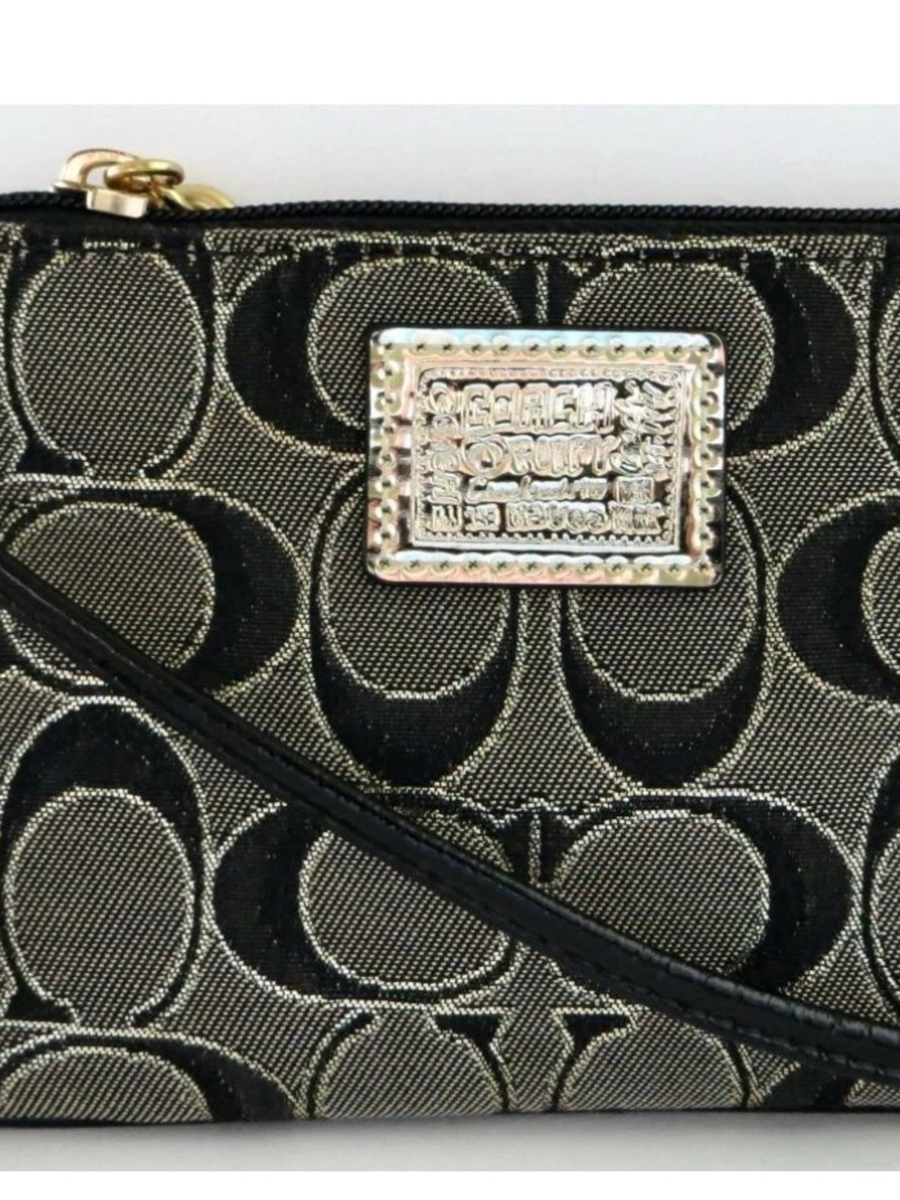Coach Poppy Black and Gold Signature Wristlet With Hangtag